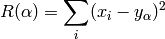 R(\alpha) = \sum\limits_i (x_i - y_\alpha)^2