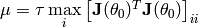 \mu = \tau \max\limits_i \left[ \mathbf{J}(\theta_0)^T \mathbf{J}(\theta_0) \right]_{ii}